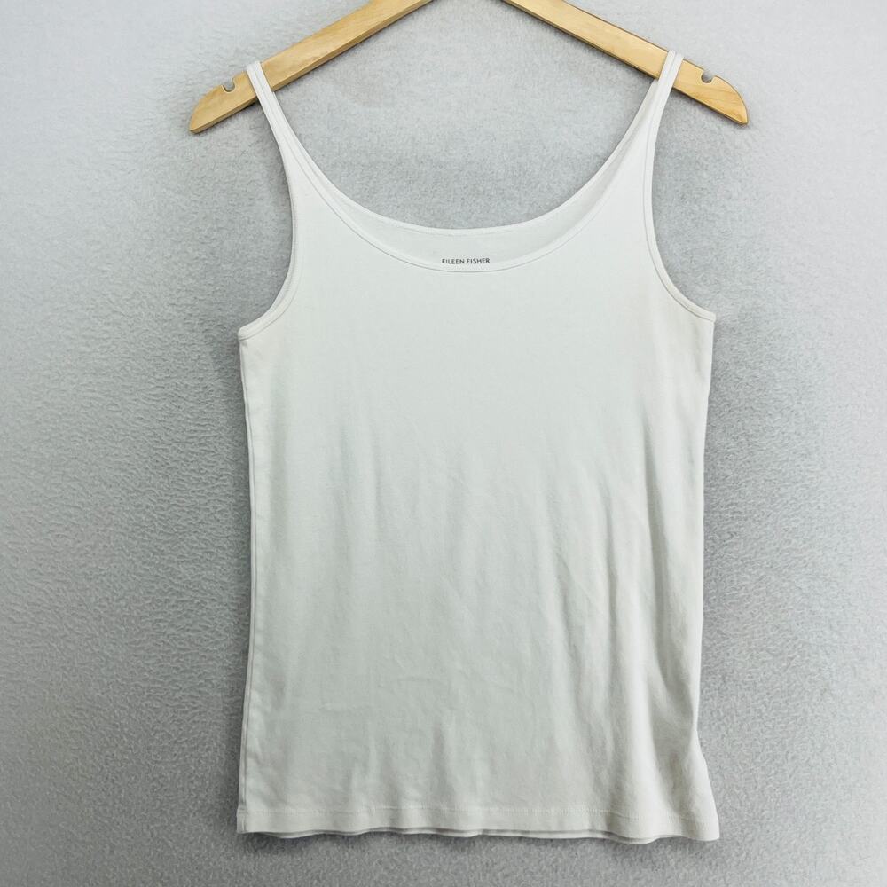 EILEEN FISHER Tank Top M Organic Cotton Ribbed Jersey Cami Scoop Neck White